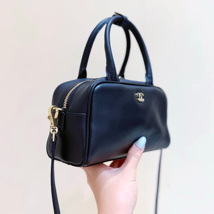 CHANEL 26S MINI BOWLING BAG 13 IN BLACK CALFSKIN