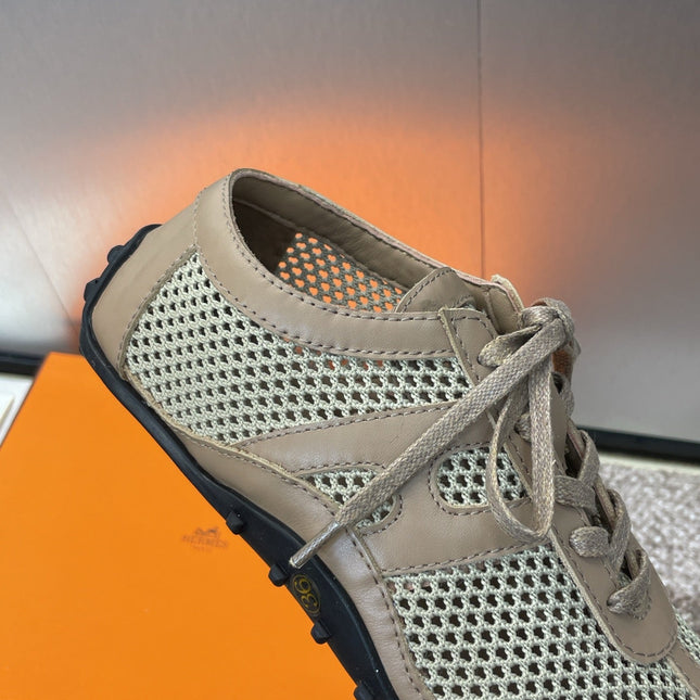 KIGA SNEAKER IN MOCHA BROWN CROCHET KNIT AND CALFSKIN