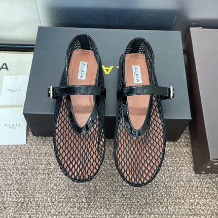 ALAIA MARY JANE FLAT 25S IN BLACK MESH CALFSKIN