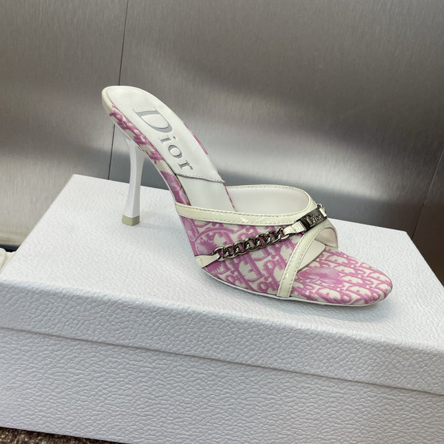 DIOR 25S HIGH HEELS PUNK 85MM IN PINK WHITE CALFSKIN AND CANVAS