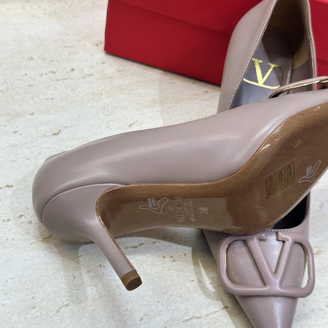 VALENTINO 26S HIGH HEELS 80 MM IN GREYISH BEIGE CALFSKIN