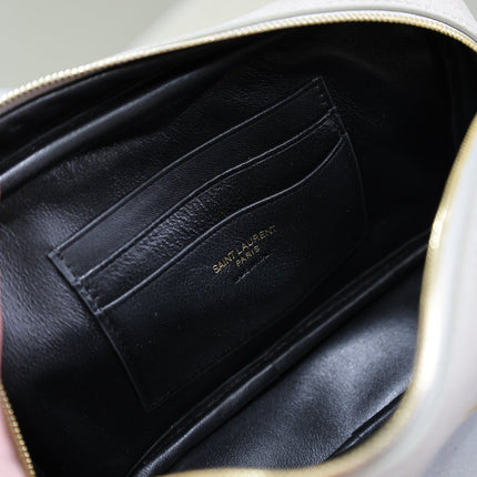 LOU MINI CAMERA BAG 18 IN SILVER PINK SUEDE GOLD HARDWARE