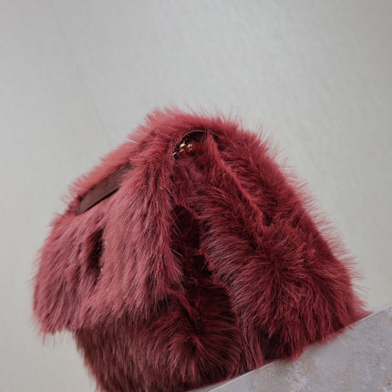NIKI LARGE 32 IN CURRANT RED RABBIT FUR GOLD HARDWARE