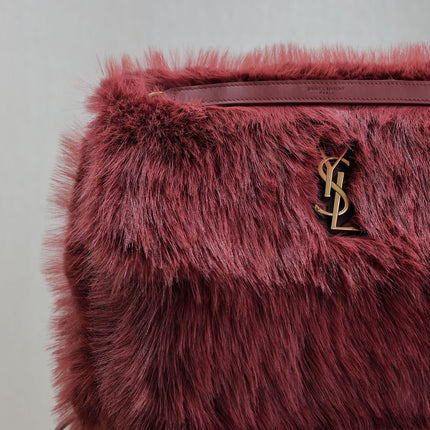 NIKI LARGE 32 IN CURRANT RED RABBIT FUR GOLD HARDWARE
