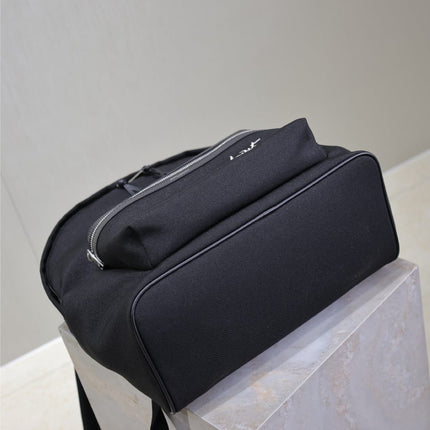CITY BACKPACK 38 IN BLACK CANVAS WITH WHITE EMBROIDED LOGO