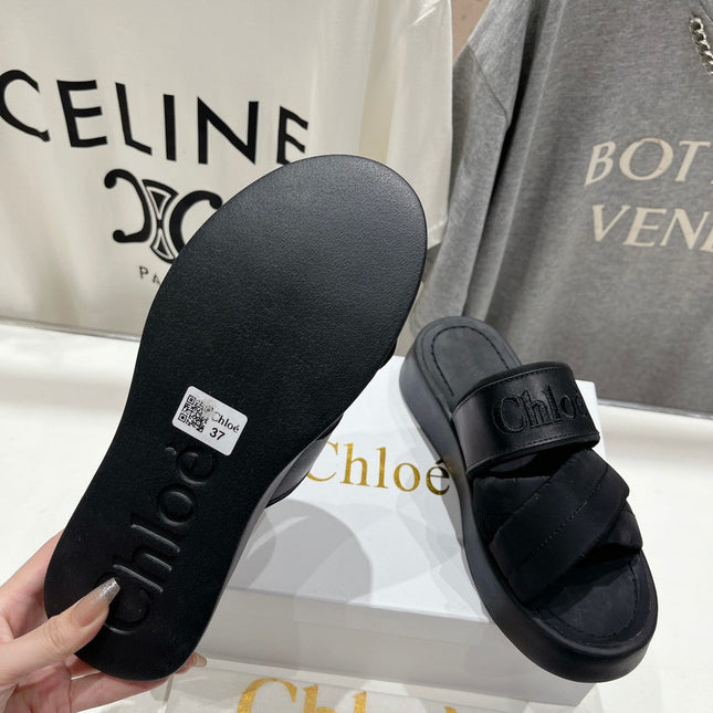 MILA PLATFORM 5 CM IN BLACK NYLON WITH EMBROIDERED LOGO