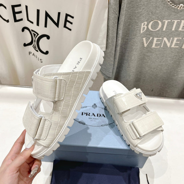 PRA CROCODILE LEATHER MOTIF SANDALS WHITE CALFSKIN