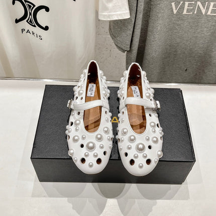 ALAIA PEARL MARY JANE SHOES WHITE LAMBSKIN