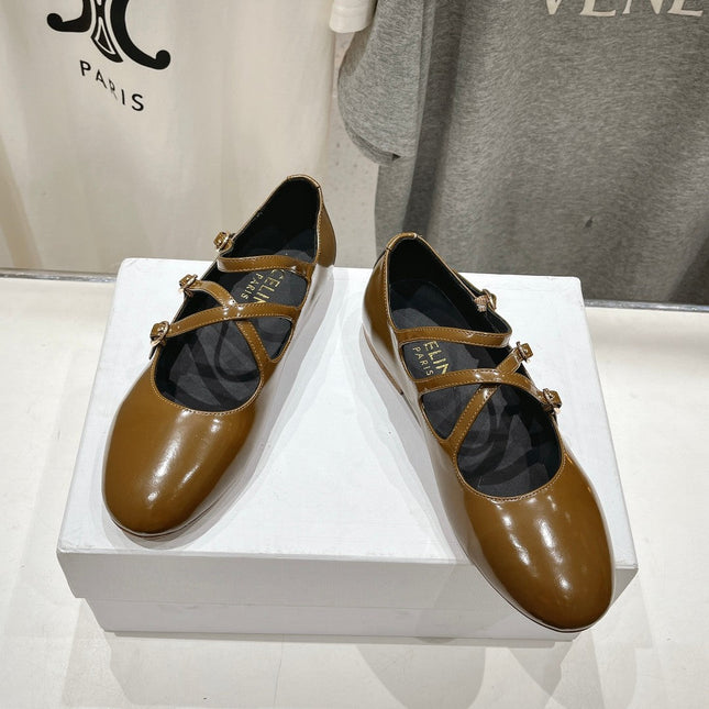 BALLET FLAT WITH CROSSOVER STRAP IN SEPIA BROWN LAMBSKIN