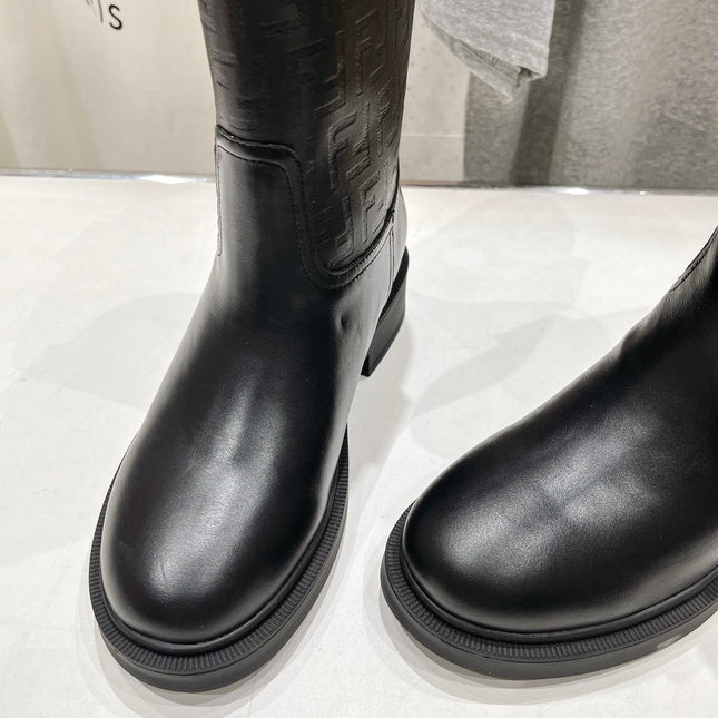 FENDI 25S ANKLE BOOTS IN BLACK COWHIDE LOGO EMBOSSING