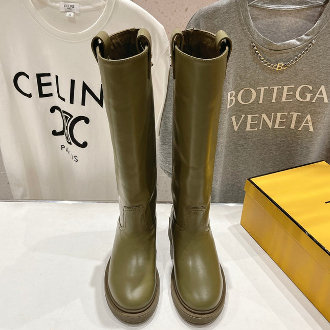 FENDI 25S HIGH BOOTS IN MOSS GREEN COWHIDE