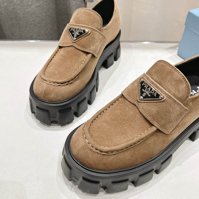 MONOLITH LOAFERS IN CAMEL BEIGE SUEDE