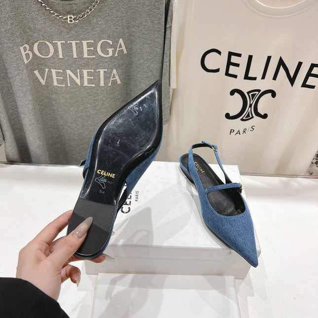 JUDY FLAT SLINGBACK IN BLUE DENIM