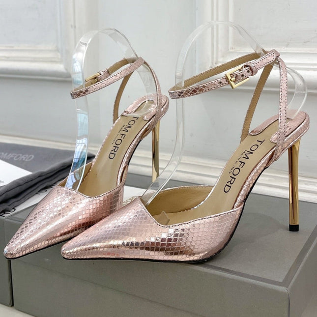 HIGH SLINGBACKS 10 CM IN LIGHT PINK SNAKE-PATTERN CALFSKIN