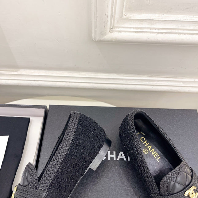 CHANEL 26S LOAFER MULES IN BLACK LAMBSKIN AND TWEED