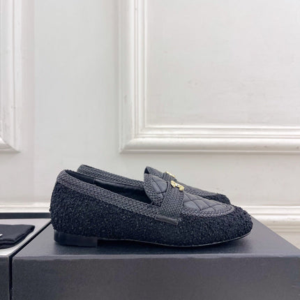 CHANEL 26S LOAFER MULES IN BLACK LAMBSKIN AND TWEED