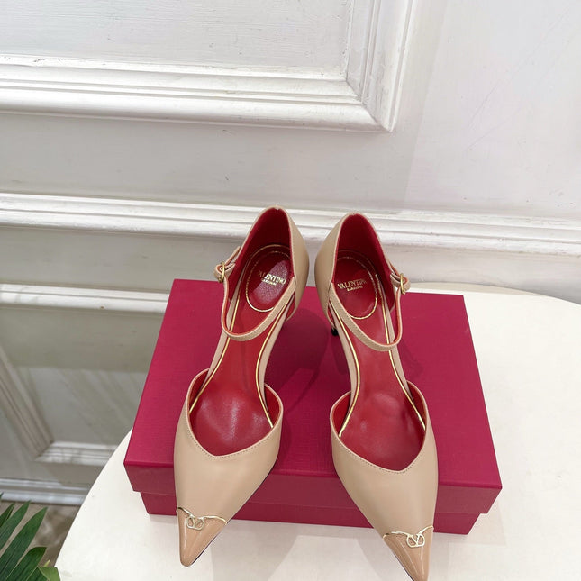 VALENTINO 26S ANKLE-STRA PUMPS 85 MM BEIGE CALFSKIN