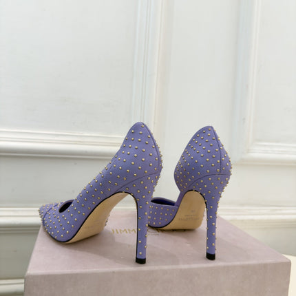 JIMMY CHOO 26S HIGH HEELS 100 MM IN PURPLE CALFSKIN WITH ROUND STUDS