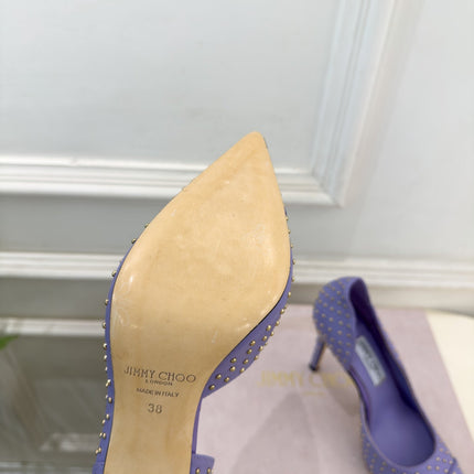 JIMMY CHOO 26S HIGH HEELS 100 MM IN PURPLE CALFSKIN WITH ROUND STUDS