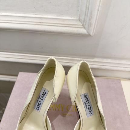 JIMMY CHOO 26S HIGH HEELS 100 MM IN CREAM WHITE SHINY CALFSKIN