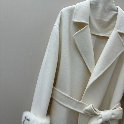 FENDI 26S FUR-CUFF BELTED LONG COAT 549
