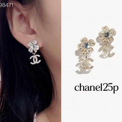 PENDANT EARRINGS CC 25P IN GOLD AND CRYSTAL