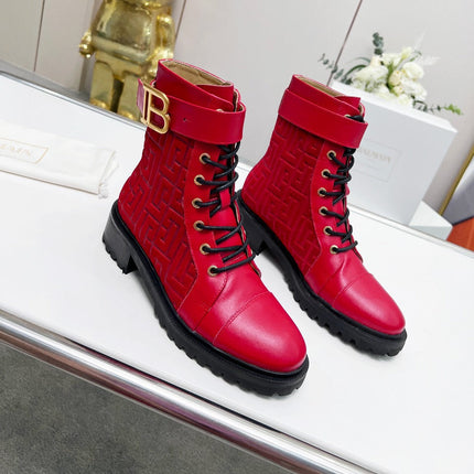 BALMAIN 26S BOOTS IN RED CALFSKIN AND SUEDE
