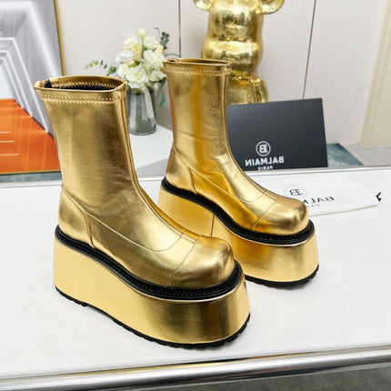 BALMAIN 26S PLATFORM BOOTS 100 MM IN GOLD METALLIC CALFSKIN