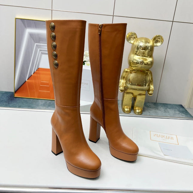BALMAIN 26S HIGH BOOTS 115 MM IN BROWN CALFSKIN