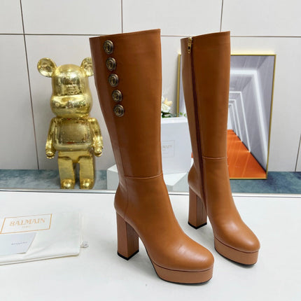 BALMAIN 26S HIGH BOOTS 115 MM IN BROWN CALFSKIN