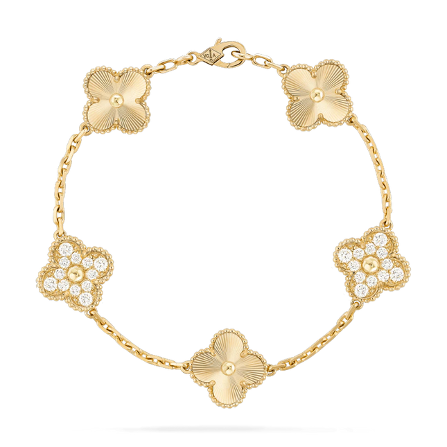 CLOVER BRACELET 5 MOTIFS GOLD DIAMOND