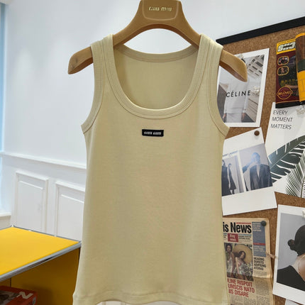 Miu Beige Cotton Tank Top